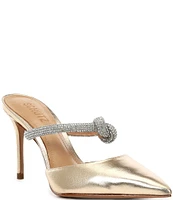 Schutz Pearl Metallic Nappa Leather Rhinestone Embellished Mules