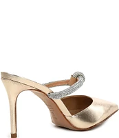 Schutz Pearl Metallic Nappa Leather Rhinestone Embellished Mules