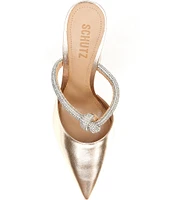 Schutz Pearl Metallic Nappa Leather Rhinestone Embellished Mules