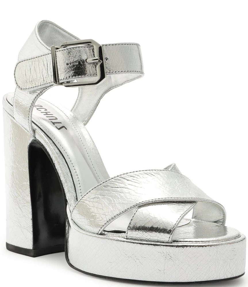 Schutz Penelope Metallic Platform Block Heel Dress Sandals