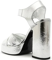 Schutz Penelope Metallic Platform Block Heel Dress Sandals