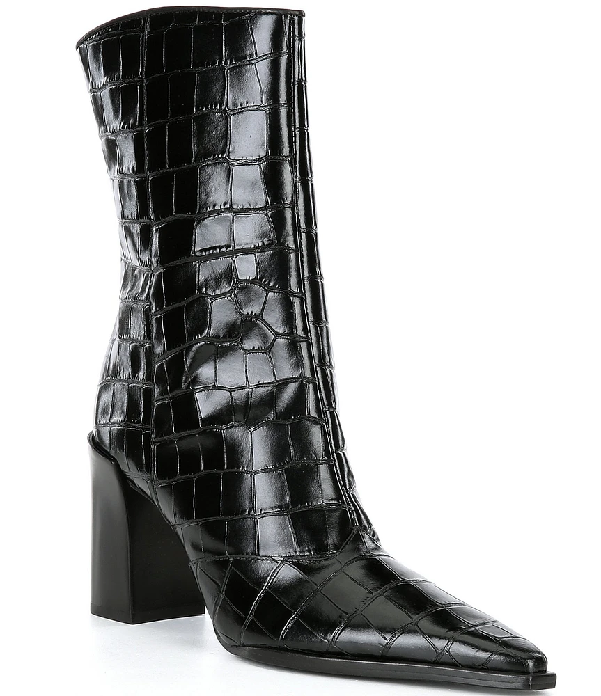 Schutz Raffaela Crocodile Embossed Leather Booties