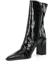 Schutz Raffaela Crocodile Embossed Leather Booties