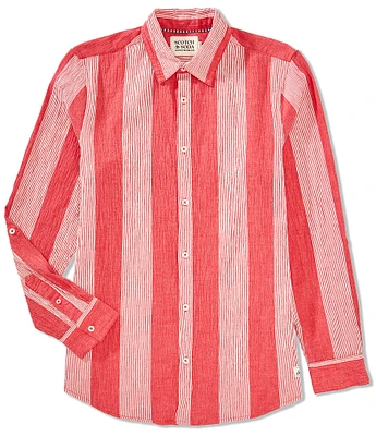 Scotch & Soda Crinkled Stripe Long Sleeve Woven Shirt