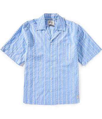 Scotch & Soda Embroidered Stripe Short Sleeve Woven Camp Shirt