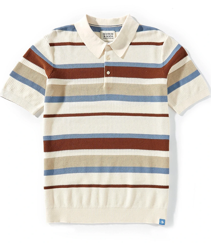 Scotch & Soda Stripe Structure Knitted Short Sleeve Polo Shirt