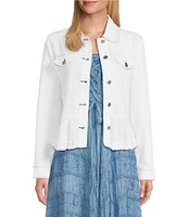 Scully Denim Lace Voile Point Collar Long Sleeve Button Front Jacket