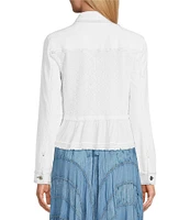 Scully Denim Lace Voile Point Collar Long Sleeve Button Front Jacket