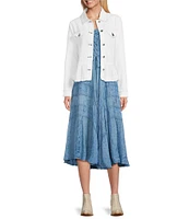 Scully Denim Lace Voile Point Collar Long Sleeve Button Front Jacket