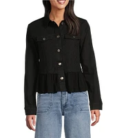 Scully Denim Lace Voile Point Collar Long Sleeve Button Front Jacket