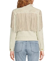 Scully Embroidered and Fringe Detailed Western Denim Jean Statement Jacket