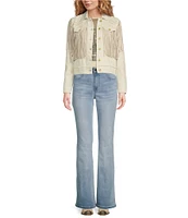 Scully Embroidered and Fringe Detailed Western Denim Jean Statement Jacket