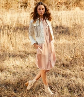Scully Embroidered and Fringe Detailed Western Denim Jean Statement Jacket