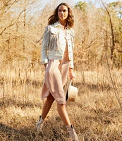 Scully Embroidered and Fringe Detailed Western Denim Jean Statement Jacket