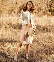 Scully Embroidered and Fringe Detailed Western Denim Jean Statement Jacket