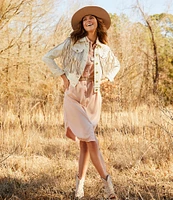 Scully Embroidered and Fringe Detailed Western Denim Jean Statement Jacket