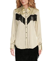 Scully Fringe Collared Long Sleeve Blouse