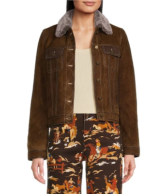 Scully Leather Faux Fur Collar Long Sleeve Jacket