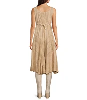 Scully Sleeveless Lace-Up Embroidered Floral Jacquard Tie Waist Midi Dress