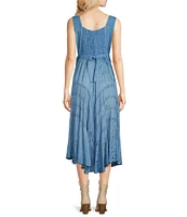 Scully Sleeveless Lace-Up Embroidered Floral Jacquard Tie Waist Midi Dress