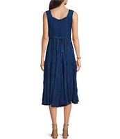 Scully Sleeveless Lace-Up Embroidered Floral Jacquard Tie Waist Midi Dress