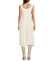 Scully Sleeveless Lace-Up Embroidered Floral Jacquard Tie Waist Midi Dress