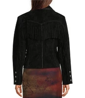 Scully Suede Leather Whipstitch Collar Fringe Jacket