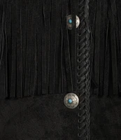 Scully Suede Leather Whipstitch Collar Fringe Jacket