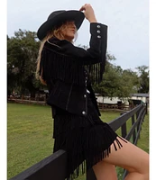 Scully Suede Leather Whipstitch Collar Fringe Jacket