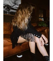 Scully Suede Leather Whipstitch Collar Fringe Jacket