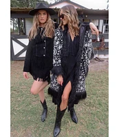 Scully Suede Leather Whipstitch Collar Fringe Jacket