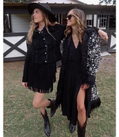 Scully Suede Leather Whipstitch Collar Fringe Jacket