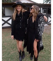 Scully Suede Leather Whipstitch Collar Fringe Jacket