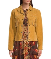 Scully Suede Leather Whipstitch Collar Fringe Jacket