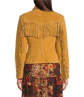 Scully Suede Leather Whipstitch Collar Fringe Jacket