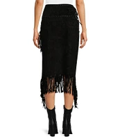 Scully Suede Leather High Rise Wrap Fringe Midi Skirt