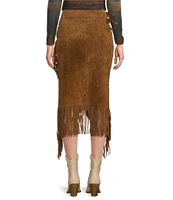 Scully Suede Leather High Rise Wrap Fringe Midi Skirt