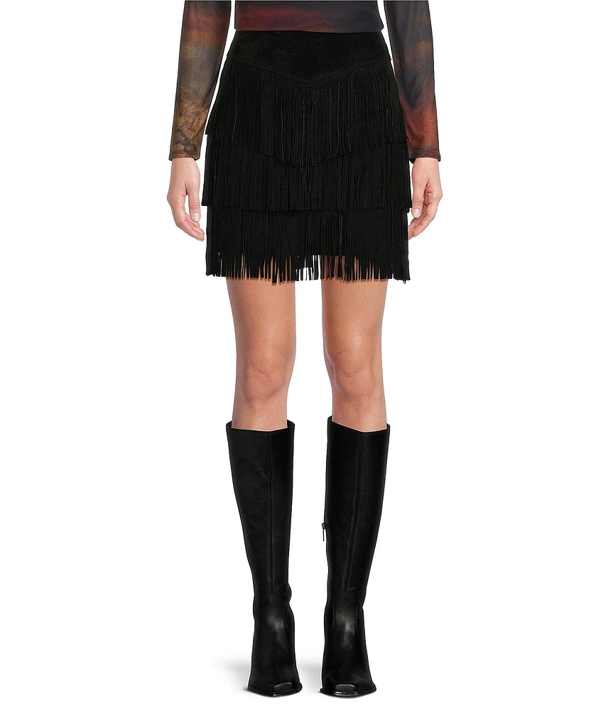 Scully Tiered Suede Fringe Skirt