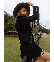 Scully Tiered Suede Fringe Skirt