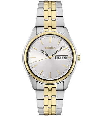 Seiko Men's Essential Quartz Analog White Sunray Dial Two Tone Stainless Steel Bracelet Watch