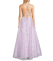 B. Darlin Sequin Floral Square Neck Ball Gown