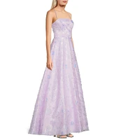 B. Darlin Sequin Floral Square Neck Ball Gown