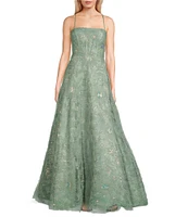 B. Darlin Sequin Floral Square Neck Ball Gown