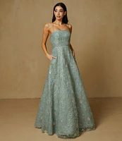 B. Darlin Sequin Floral Square Neck Ball Gown