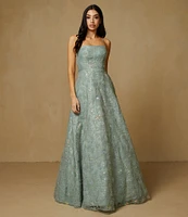 B. Darlin Sequin Floral Square Neck Ball Gown