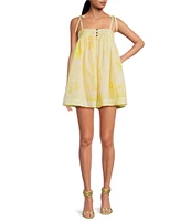 Gianni Bini x Shea Leigh Mills Limoncello Floral Print Sleeveless Satin Mini Baby Doll Romper