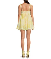 Gianni Bini x Shea Leigh Mills Limoncello Floral Print Sleeveless Satin Mini Baby Doll Romper