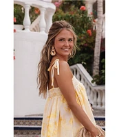 Gianni Bini x Shea Leigh Mills Limoncello Floral Print Sleeveless Satin Mini Baby Doll Romper