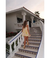 Gianni Bini x Shea Leigh Mills Limoncello Floral Print Sleeveless Satin Mini Baby Doll Romper