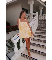 Gianni Bini x Shea Leigh Mills Limoncello Floral Print Sleeveless Satin Mini Baby Doll Romper